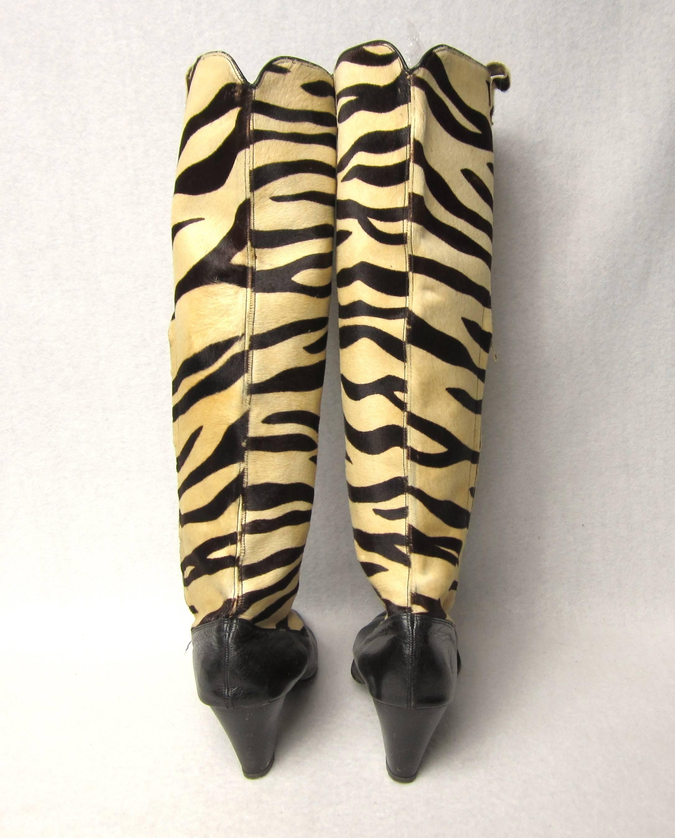 Vintage 1960's Zebra Print Boots  In Good Condition In Wallkill, NY