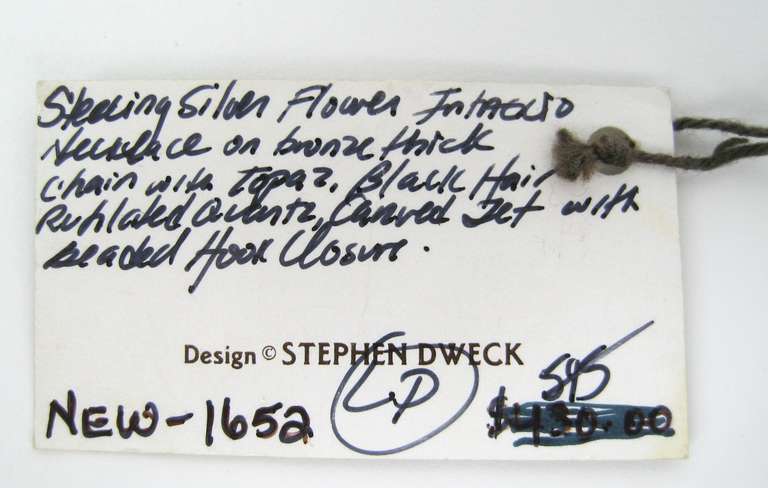 Stephen Dweck Sterling Silver Necklace Floral Topaz Intagalio 1990s  For Sale 1