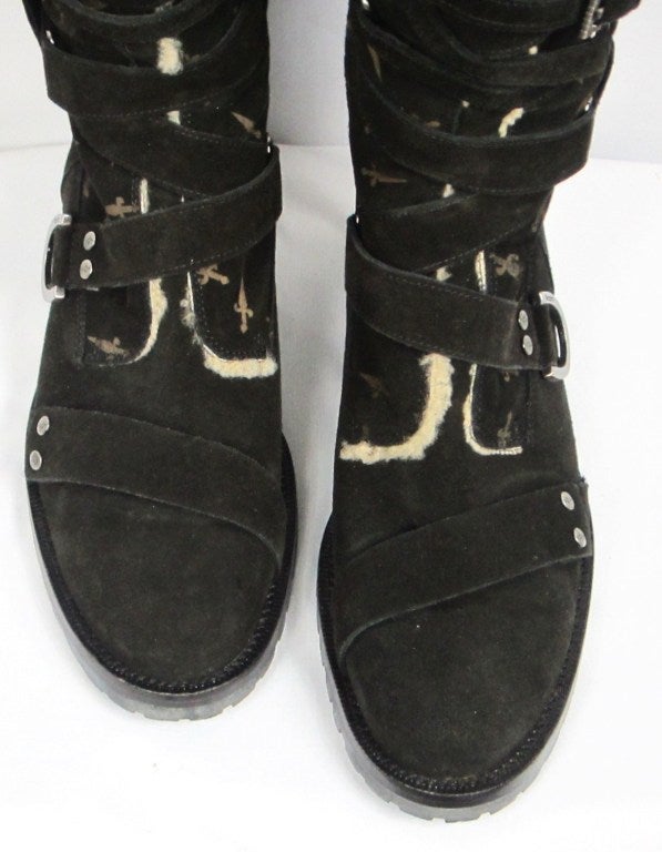 black suede boots with buckles