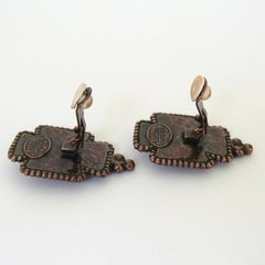 Philippe Ferrandis Clip Earrings Bronze Gripoix Glass  1990s