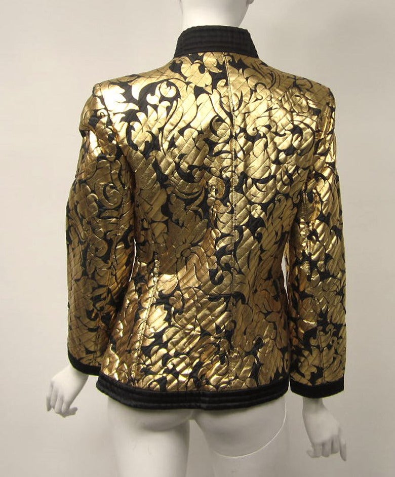 Women's Yves Saint Laurent Gold Black Silk Evening Jacket 42- 1990s YSL 