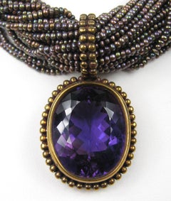 Stephen DWECK Necklace Amethyst Sterling 32 strand stone bib New w Tags 1995