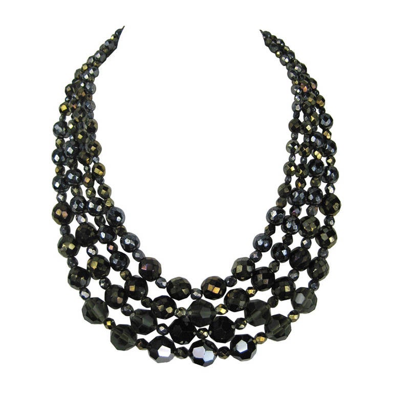 BARRERA Bib Necklace 4 strand faceted Glass 1990s For Sale