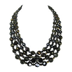 Vintage BARRERA Bib 4 strand faceted Glass Necklace Never worn 1990s
