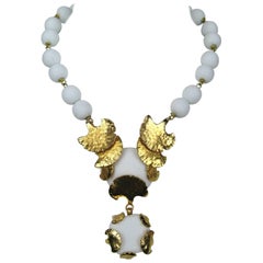 Dominique Aurientis white & gold gilt necklace New, Never Worn 1980s 