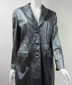 Escada Silver Gray Metallic Reptile Leather Coat New Never worn 1990s