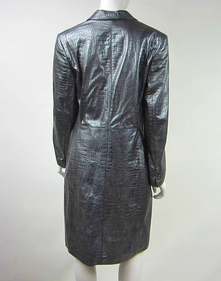 Women's Escada Silver Gray Metallic Reptile Leather Coat New Never worn 1990s
