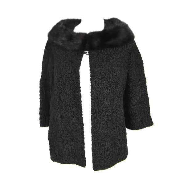 SCHIAPARELLI Black Persian Lamb Mink Fur Shrug - Jacket - 1960s Vintage ...
