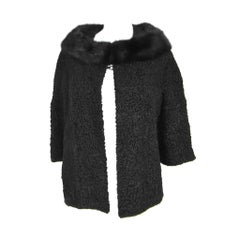 SCHIAPARELLI Black Persian Lamb Mink Fur Shrug - Jacket  - 1960s Vintage