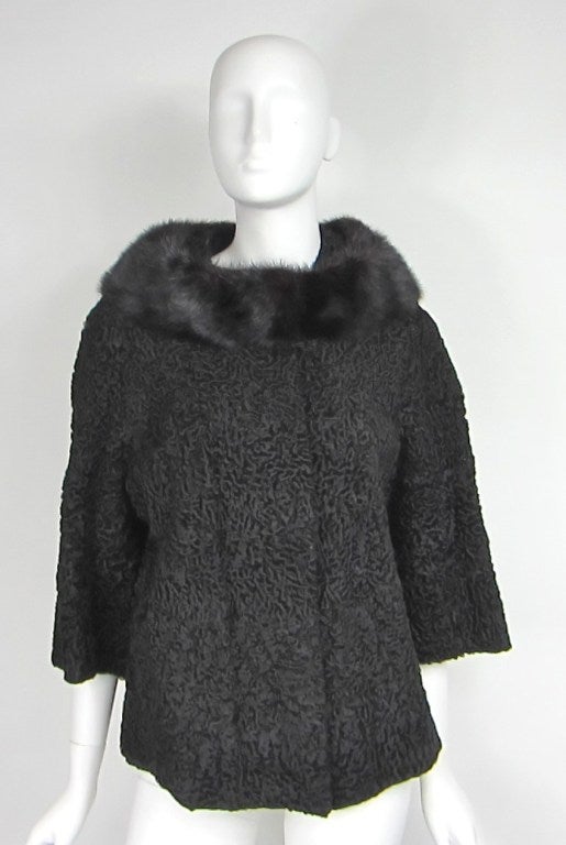 Awesome vintage Jacket from the 1960s Elsa Schiaparelli Black Persian Lamb Jacket This is Fabulous! Coat came from a NYS Estate. Stunning Schiaparelli Persian Jacket with Jet Black Mink Portrait Collar. Wear it with your little black dress or a pair