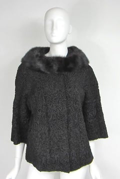 SCHIAPARELLI Black Persian Lamb Mink Fur Shrug - Jacket  - 1960s Vintage