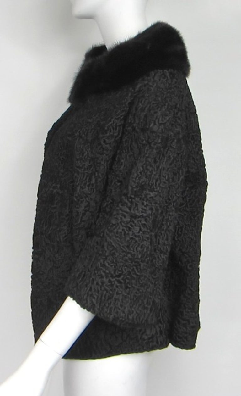 SCHIAPARELLI Black Persian Lamb Mink Fur Shrug - Jacket - 1960s Vintage ...