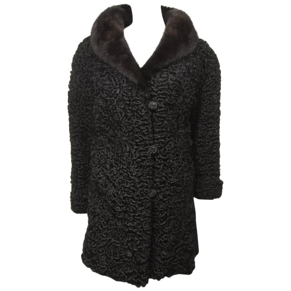Chloe Persian Lamb Jacket - Mink Fur Collar Vintage Coat 