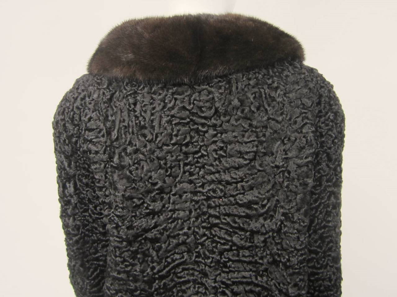 Black Chloe Persian Lamb Jacket - Mink Fur Collar Vintage Coat 