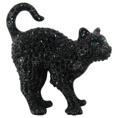 Retro Swarovski Crystal Glitz Black Cat Brooch Pin New Never Worn 