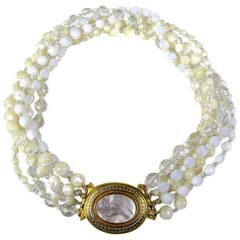 BARRERA Collar babero 6 hilos facetados Blanco 1990s