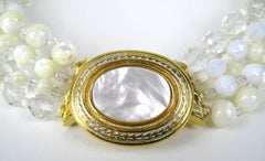 BARRERA Bib Necklace 6 strand faceted Bead White 1990s