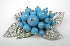 1940s Miriam Haskell Turquoise glass Brooch Pin Book Piece