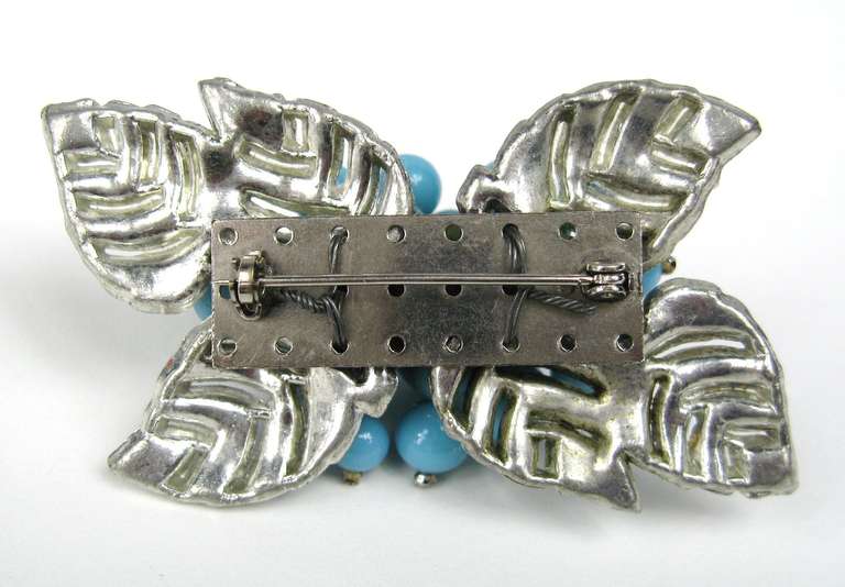 1940er Miriam Haskell Türkis-Glas-Brosche Pin im Angebot 1