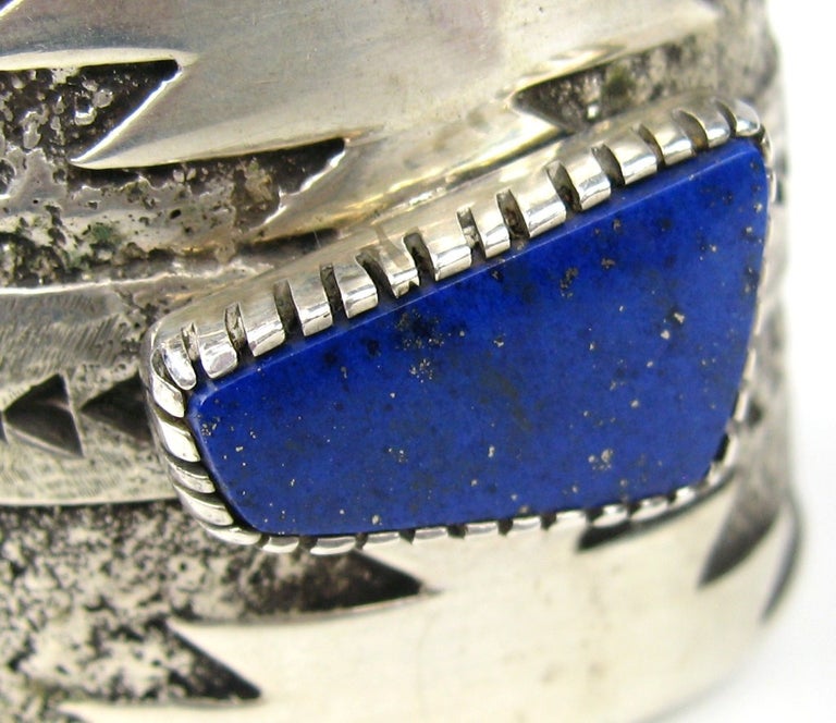 Zuni Sterling Silver Lapis Bracelet Signed T. Jackson Native American