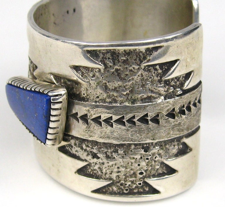Zuni Sterling Silver Lapis Bracelet Signed T. Jackson Native American