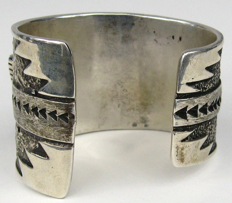 Zuni Sterling Silver Lapis Bracelet Signed T. Jackson Native American