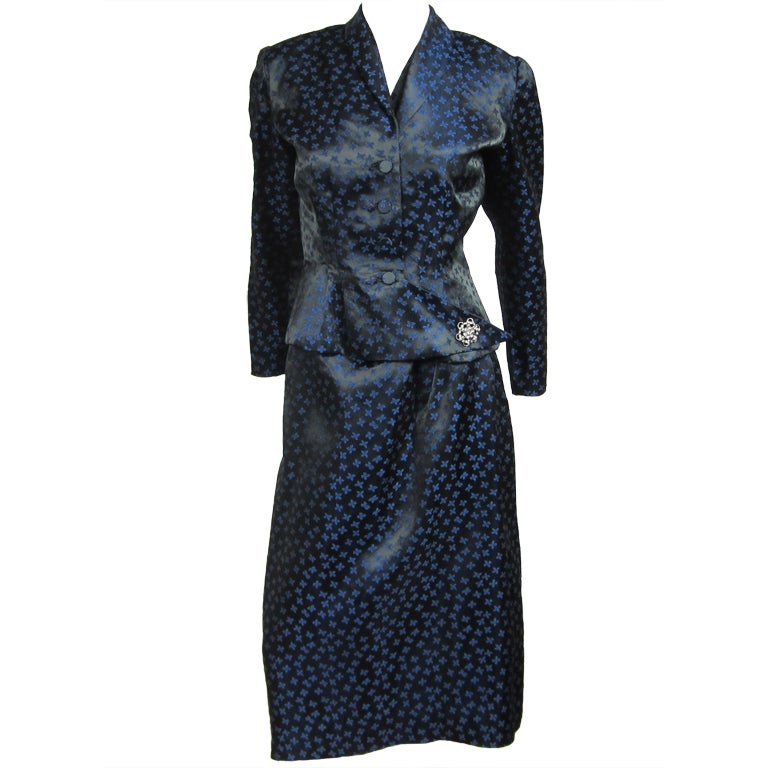 Blue Halter Dress & Peplum Jacket Shrug  1940s For Sale