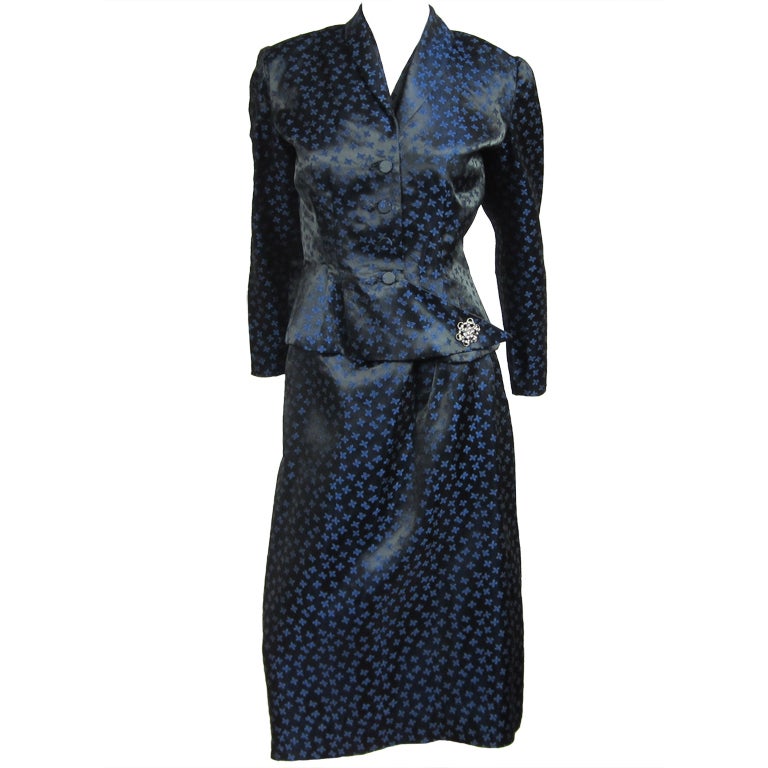 1940s Deep Blue Halter Dress and Peplum Jacket Shrug For Sale at 1stDibs