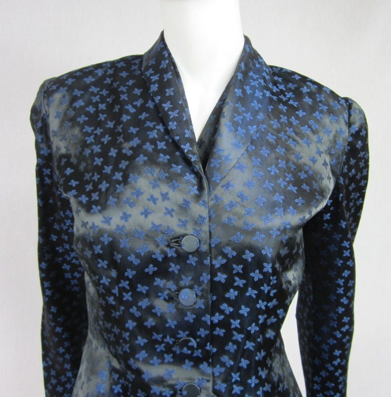 Black  1940s Deep Blue Halter Dress & Peplum Jacket Shrug  For Sale