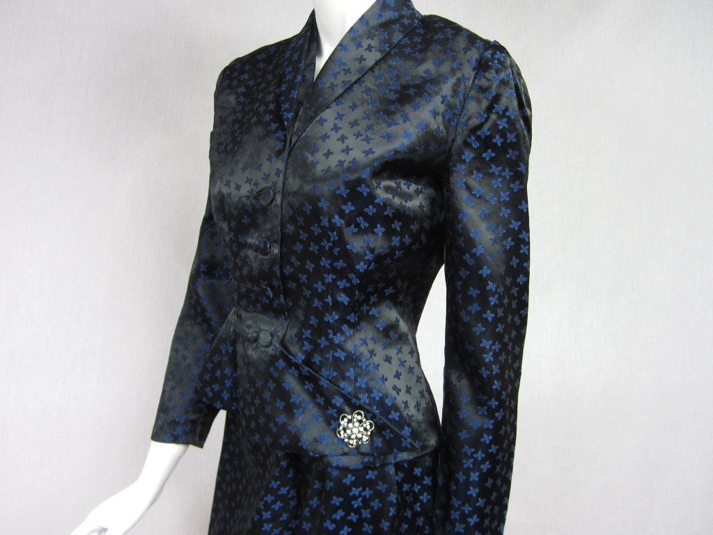 Blaues Neckholder-Kleid & Schößchen-Jacke Shrug  1940s Damen im Angebot