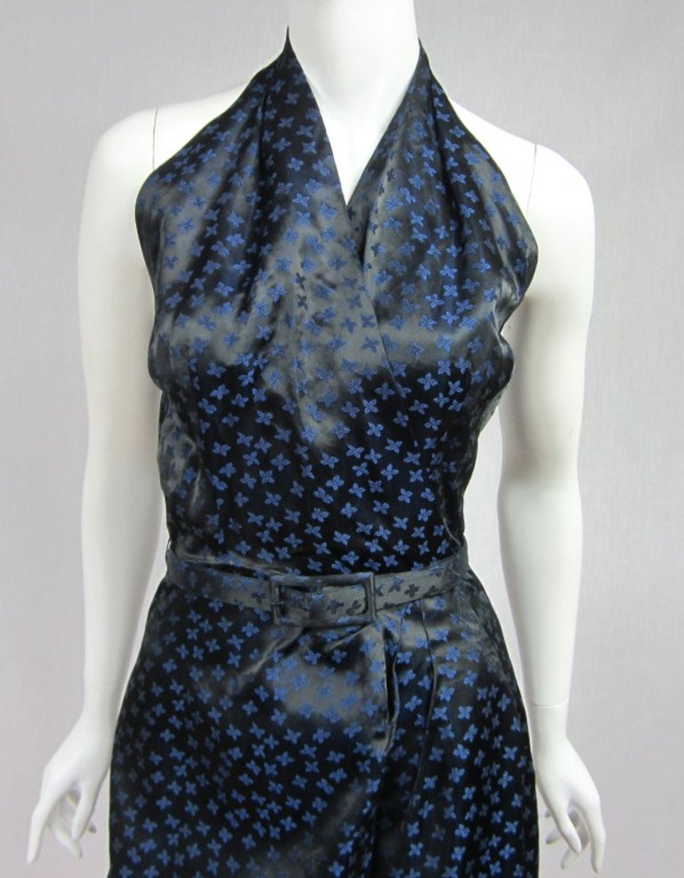  1940s Deep Blue Halter Dress & Peplum Jacket Shrug  For Sale 3