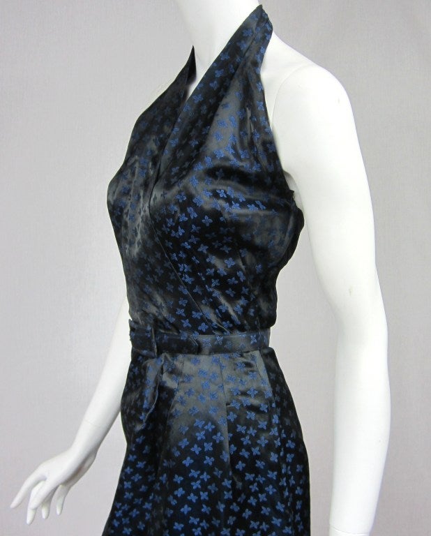 Blue Halter Dress & Peplum Jacket Shrug  1940s For Sale 1