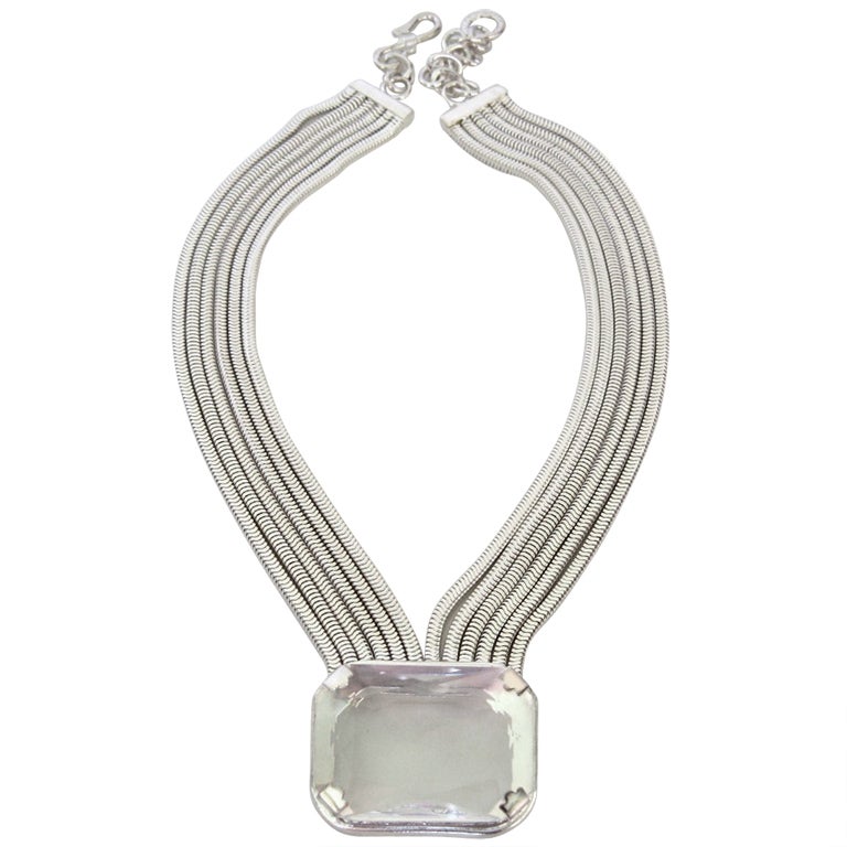 1990s Daniel Swarovski Large Crystal Runway Silver Snake Chain Necklace For  Sale at 1stDibs