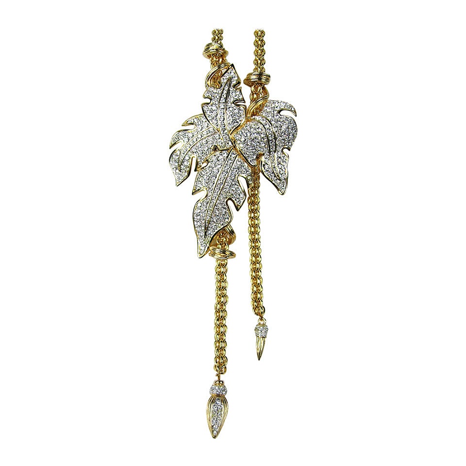 Massive Swarovski Crystal Leaf Lariat Necklace New,  Never Worn 1990s  For Sale