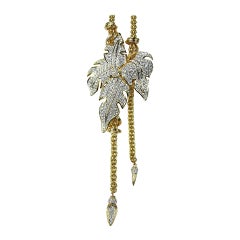 Vintage Massive Swarovski Crystal Leaf Lariat Necklace New,  Never Worn 1990s 
