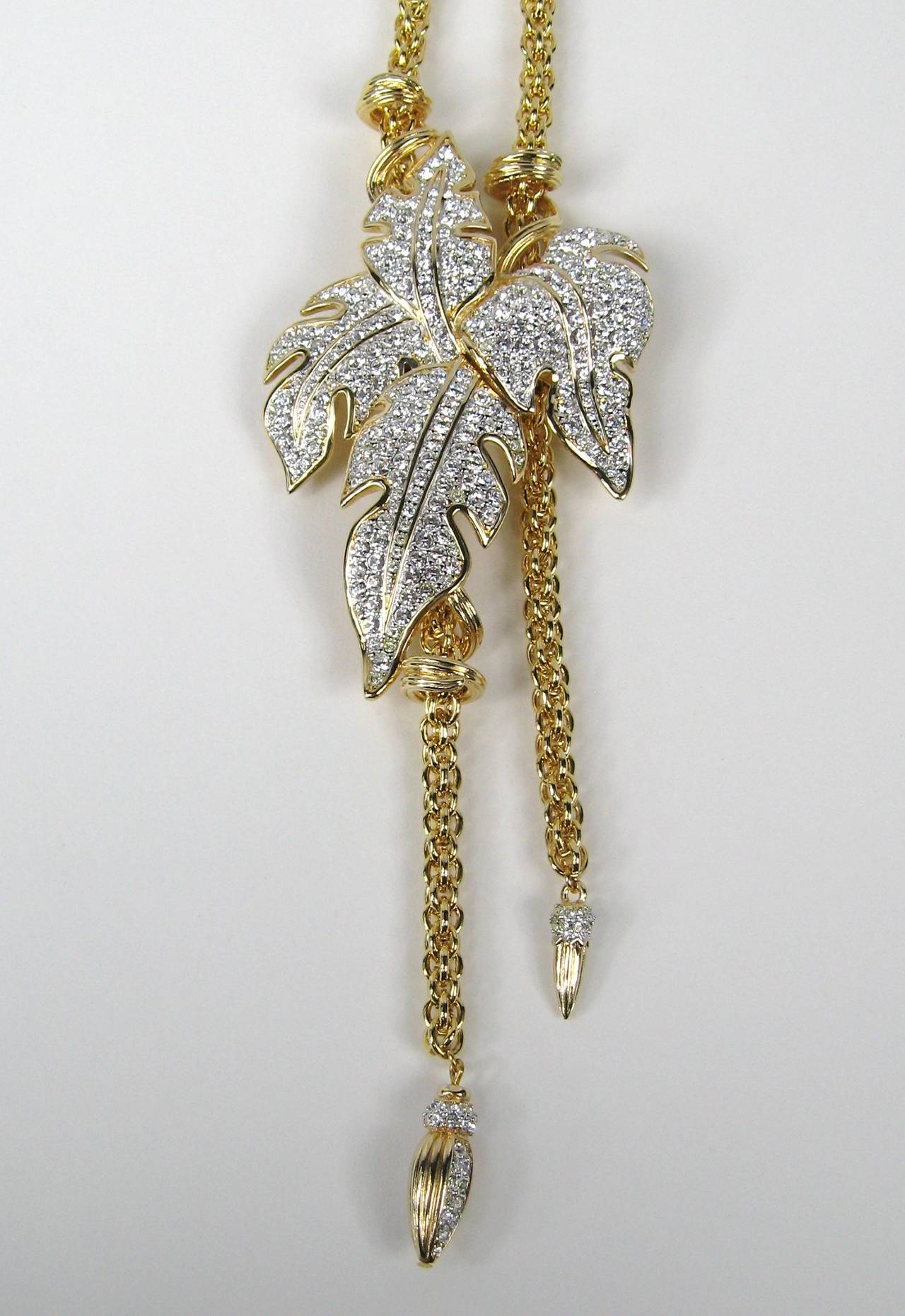 Women's Massive Swarovski Crystal Leaf Lariat Necklace New,  Never Worn 1990s  For Sale