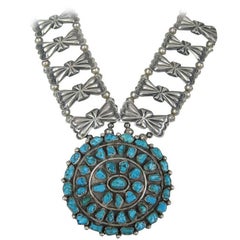 Collana in argento Sterling Pawn Butterfly link Squash Blossom Turquoise