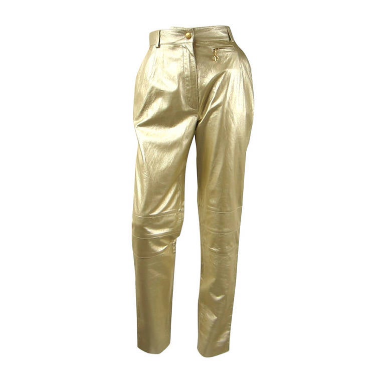 1990's Gold Escada leather Pants New Never worn  For Sale