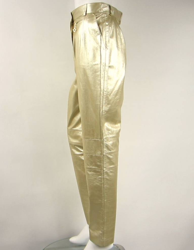 Brown 1990's Gold Escada leather Pants New Never worn  For Sale
