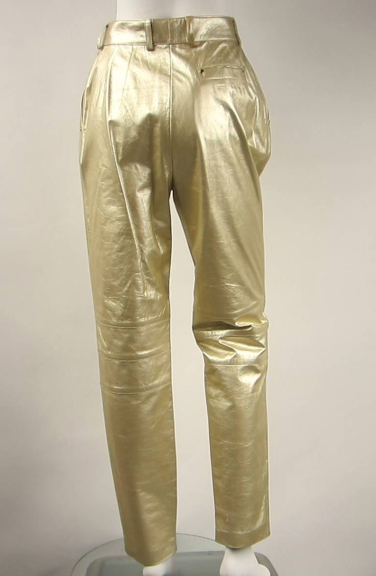1990's Gold Escada leather Pants New Never worn  In New Condition For Sale In Wallkill, NY