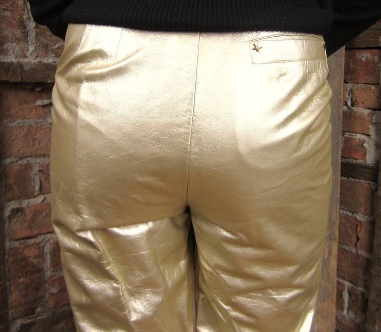 Women's 1990's Gold Escada leather Pants New Never worn  For Sale