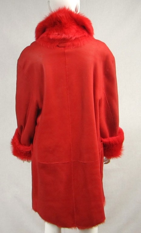 Red 1990s O/S Reversible Escada Leather & Faux Fur Jacket $4, 000. New Never worn  For Sale