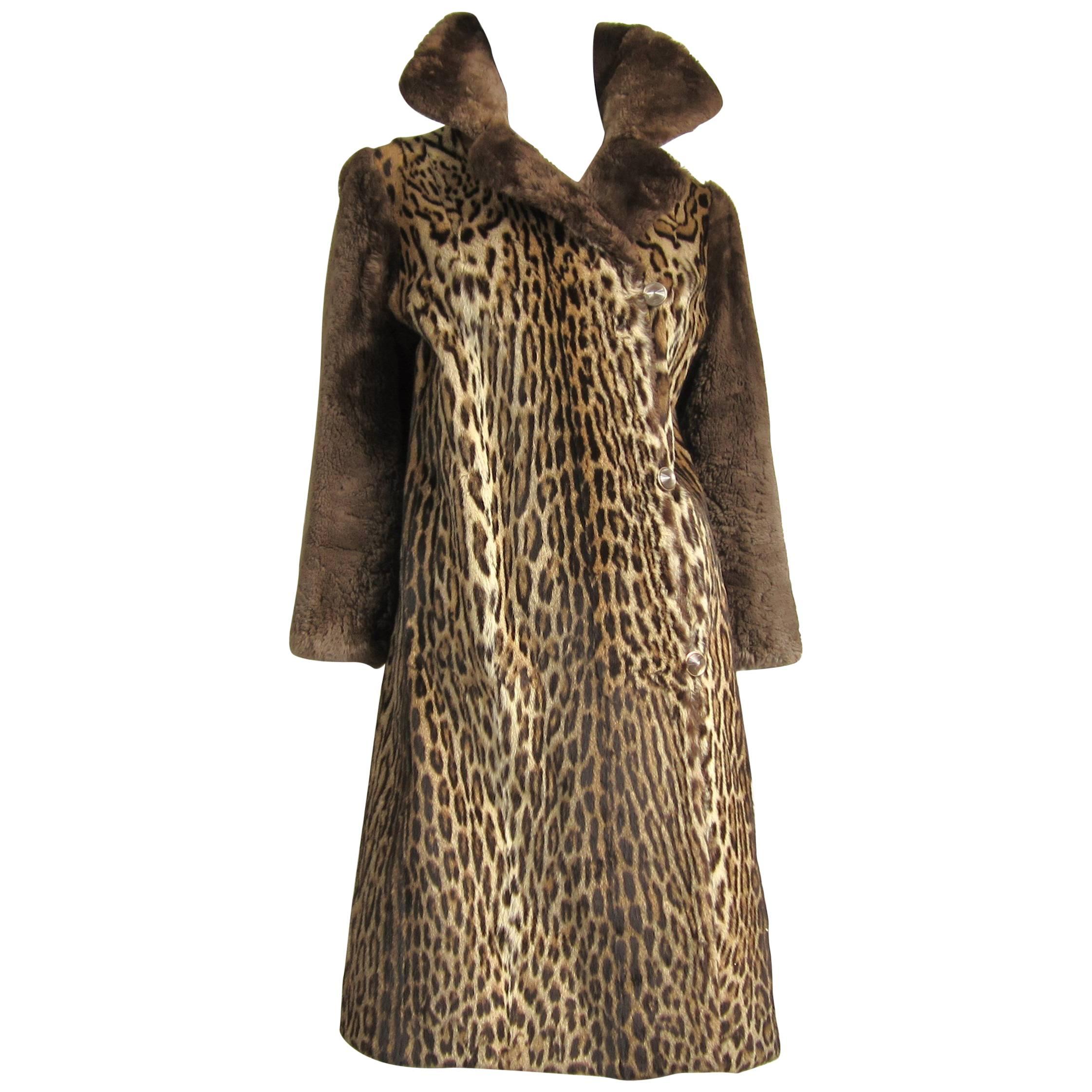 1940's Vintage Leopard Print Fur Mouton Sleeve Jacket Coat 