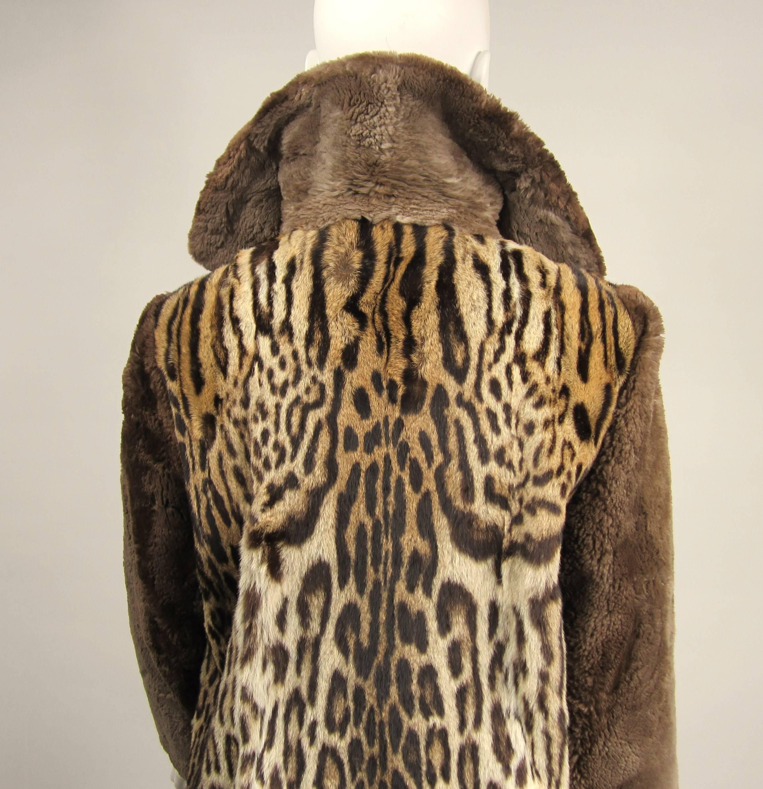 1940's Vintage Leopard Print Fur Mouton Sleeve Jacket Coat  In Excellent Condition In Wallkill, NY