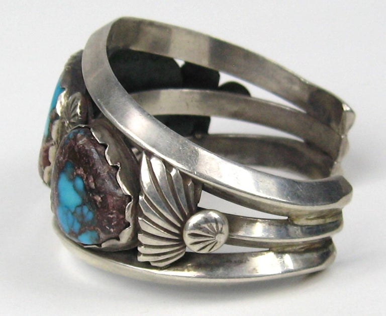 Vintage Navajo cuff Sterling Silver bracelet Old pawn turquoise Brown ...