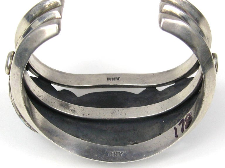 Vintage Navajo cuff Sterling Silver bracelet Old pawn turquoise Brown ...