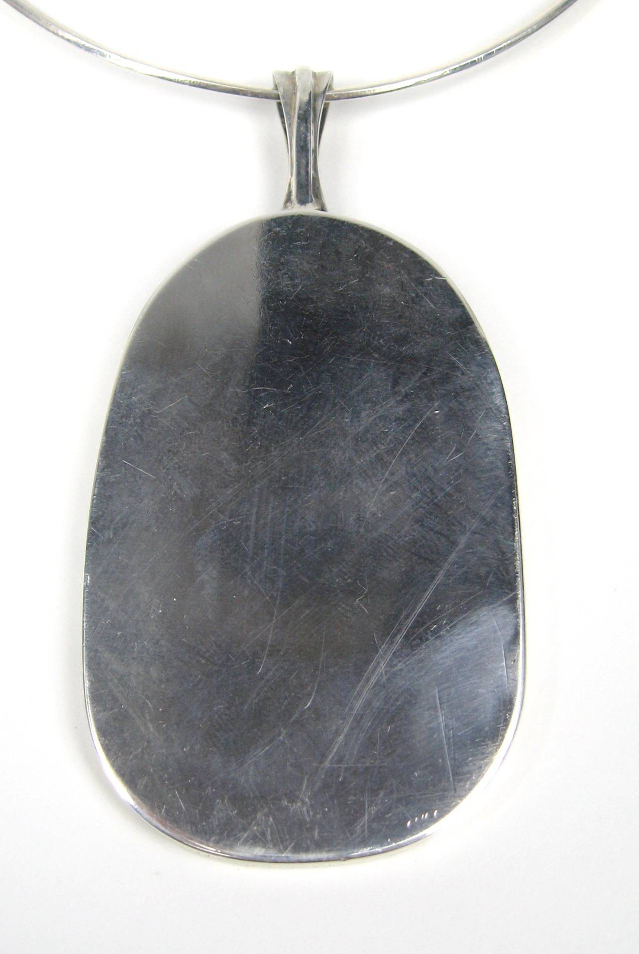 Large Modernist Sterling Silver Handmade Pendant Necklace In Excellent Condition For Sale In Wallkill, NY