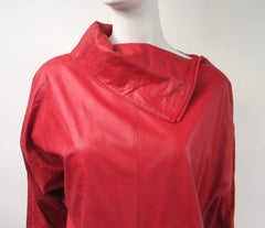 Michael Hoban for North Beach Red Zippered Leather Dress Vintage 1980s