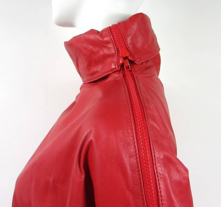 Women's Michael Hoban for North Beach Red Zippered Leather Dress Vintage 1980s For Sale
