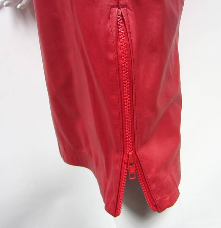 Vintage 1980s Michael Hoban for North Beach Red Zippered Leather Dress For Sale 1